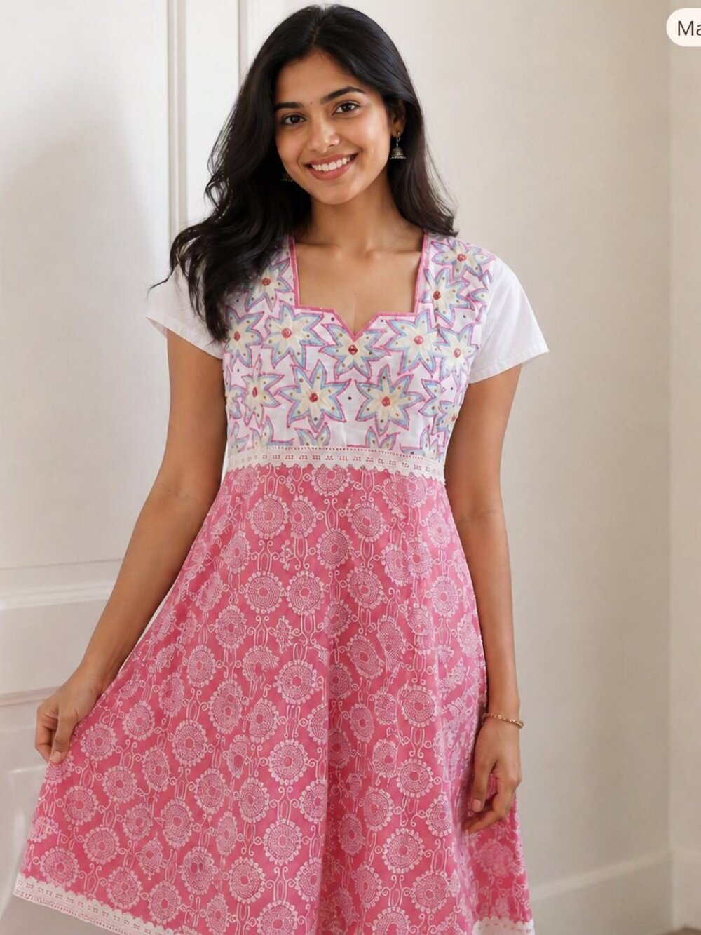 Traditional Indian Party Dress Embroidered Bodice Crisp Geometric Pink Skirt